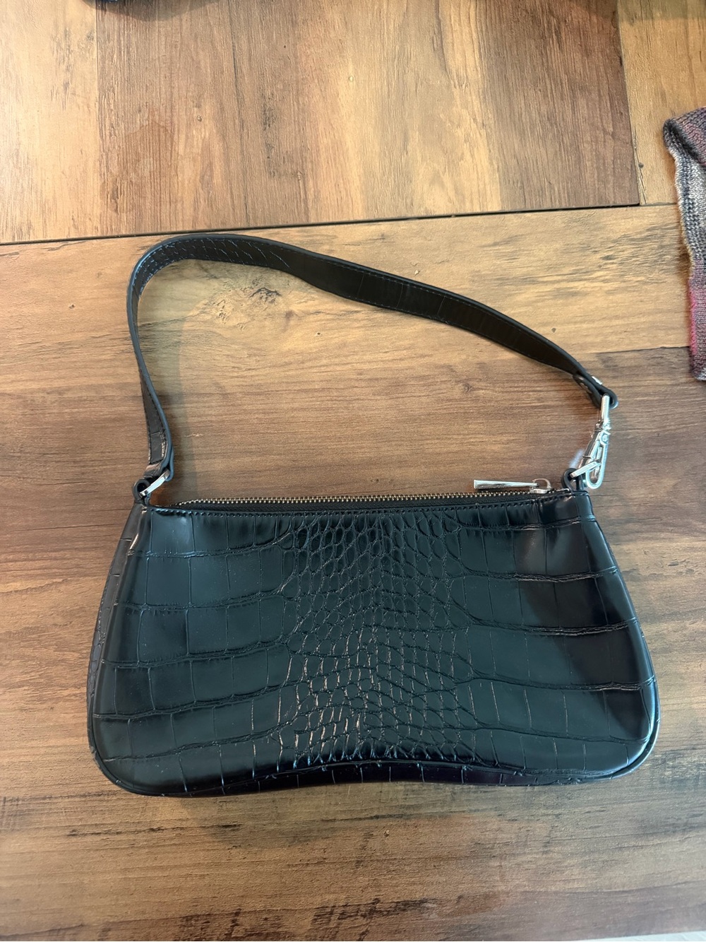 JW PEI Black Croc-Embossed Shoulder Bag